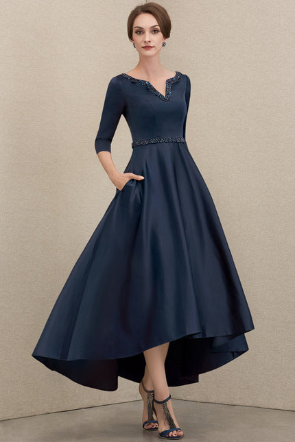 Robe Asymétrique Satin Bleu Nuit Élégante - gallery 8
