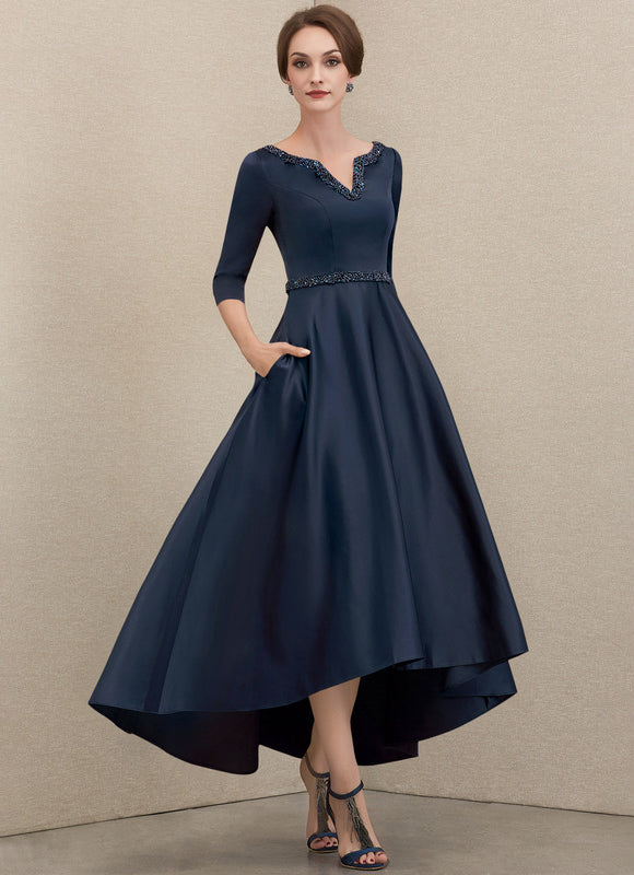 Robe Asymétrique Satin Bleu Nuit Élégante - gallery 8