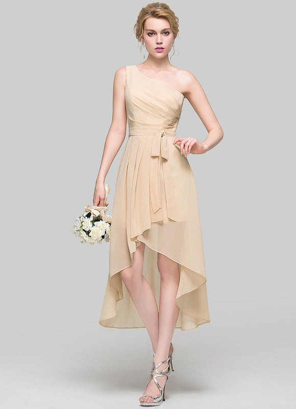 Robe Asymétrique Chiffon Nude - gallery 5