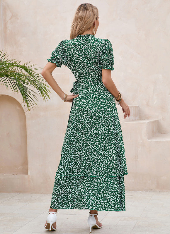 Robe Asymétrique Verte Maxi Fleuri - gallery 2