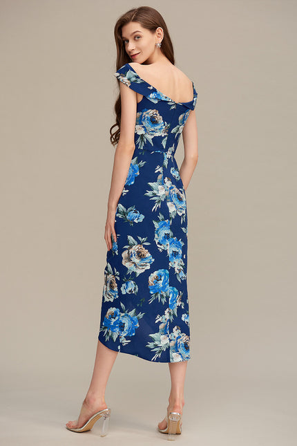 Robe Asymétrique Florale Marine - gallery 1
