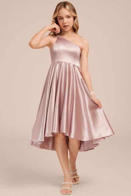 Robe Asymétrique Satin Rose Pâle - gallery 2