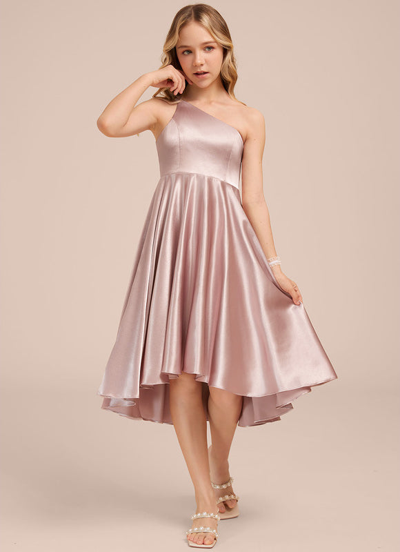 Robe Asymétrique Satin Rose Pâle - gallery 2