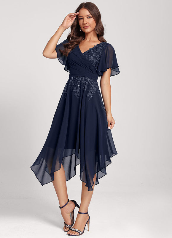 Robe Asymétrique Dentelle Élégante - gallery 3