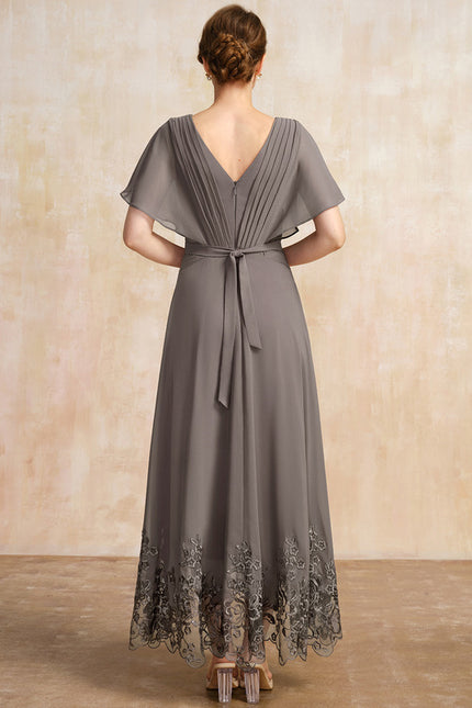Robe Asymétrique Mère Mariée Dentelle Bleu - gallery 3