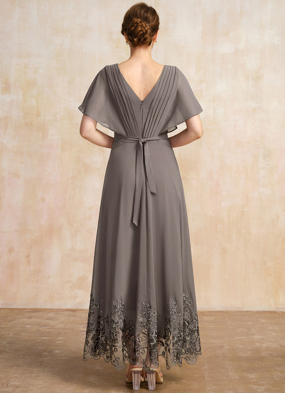 Robe Asymétrique Mère Mariée Dentelle Bleu - gallery 3