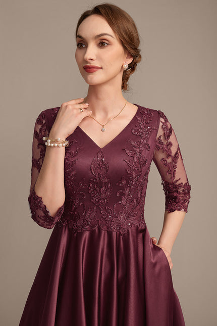 Robe Asymétrique Satinée Bordeaux Élégante - gallery 1