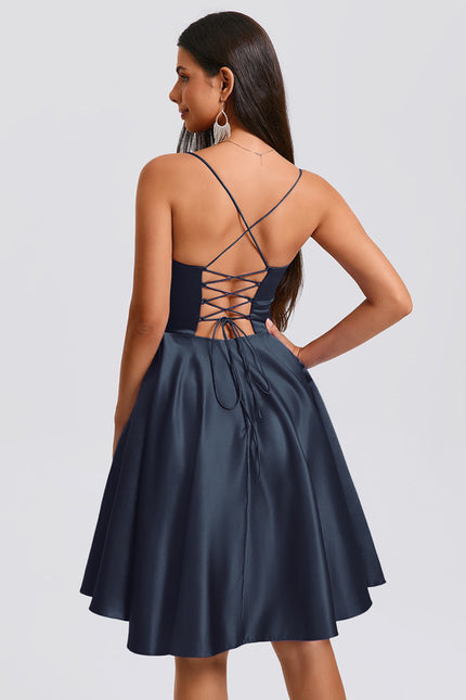 Robe Asymétrique Satin Bleue - gallery 2