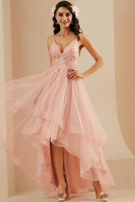 Robe Asymétrique Floue Rose Élégante - gallery 5