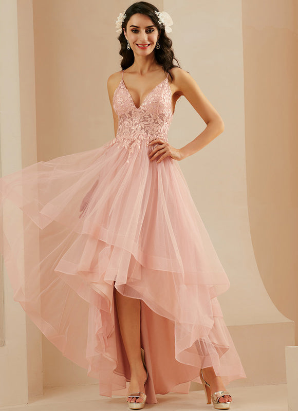 Robe Asymétrique Floue Rose Élégante - gallery 5
