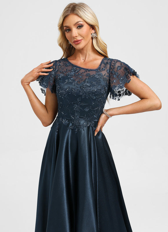 Robe Asymétrique Satinée Ornée - gallery 6