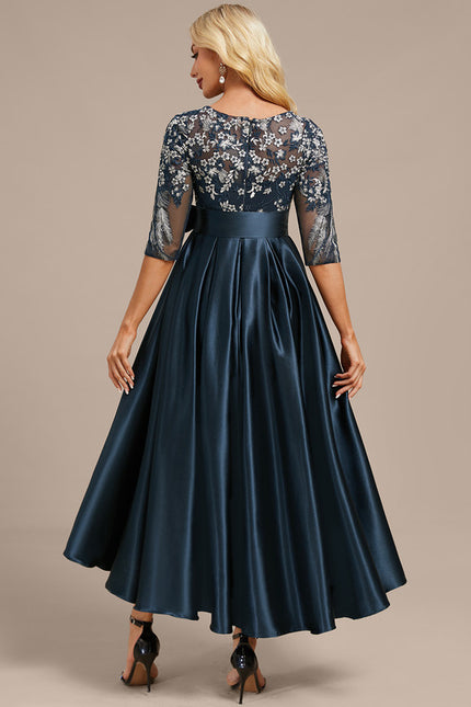 Robe Asymétrique Satin Brodée - gallery 5