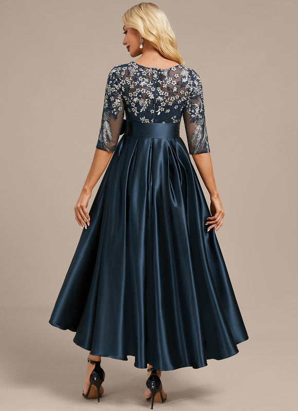 Robe Asymétrique Satin Brodée - gallery 5