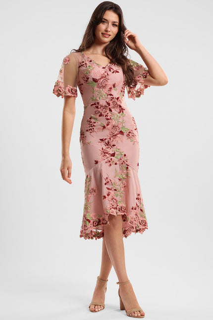 Robe Asymétrique Rose Brodée - gallery 2