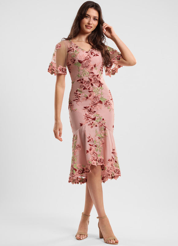 Robe Asymétrique Rose Brodée - gallery 2