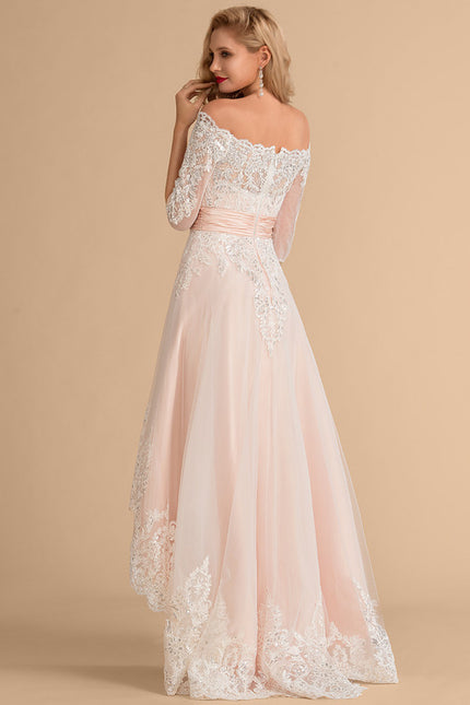 Robe Asymétrique Dentelle Rose Pâle - gallery 6