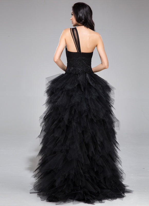 Robe Asymétrique Tulle Noir Éclatante - gallery 5