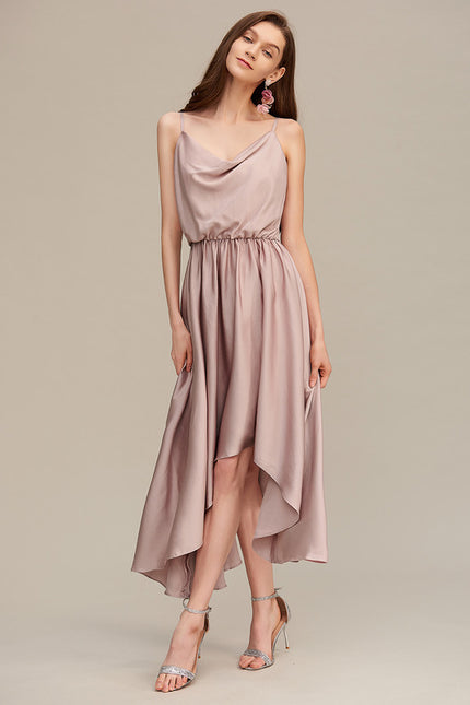 Robe Asymétrique Satin Nude - gallery 4