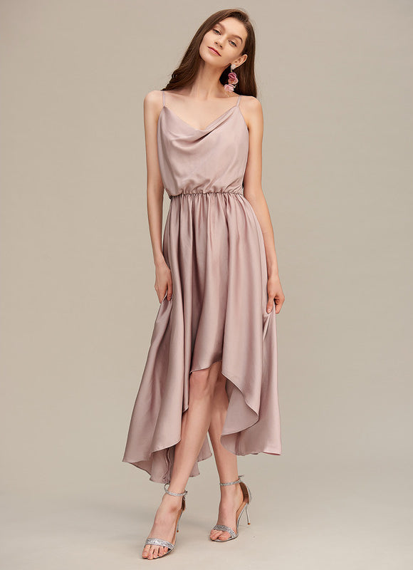 Robe Asymétrique Satin Nude - gallery 4