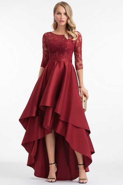 Robe Asymétrique Éclatante Bordeau - gallery 3
