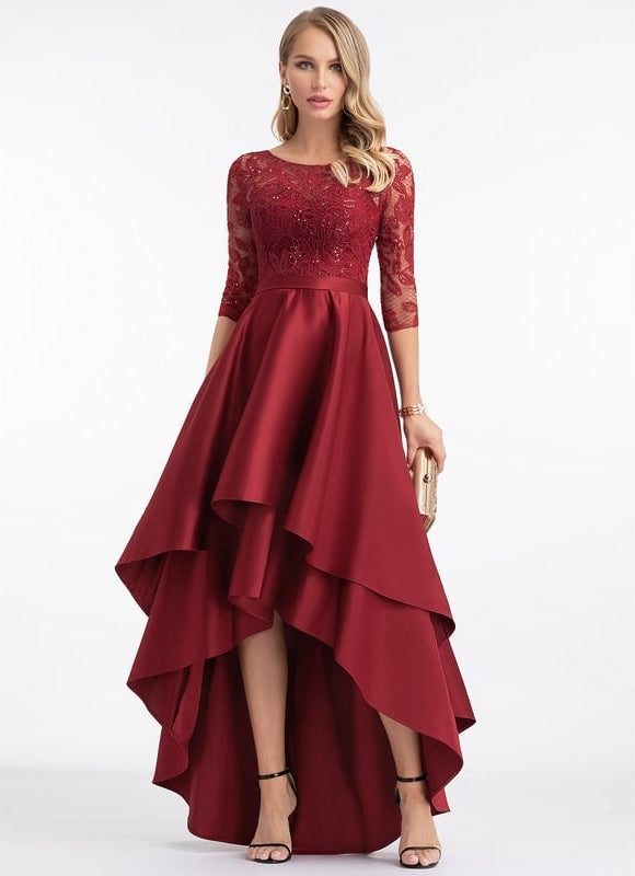 Robe Asymétrique Éclatante Bordeau - gallery 3
