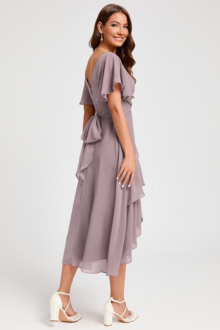 Robe Asymétrique Fluide Rose Pâle - gallery 5