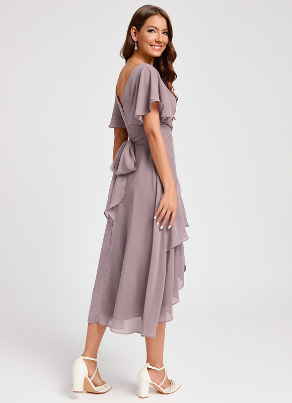 Robe Asymétrique Fluide Rose Pâle - gallery 5