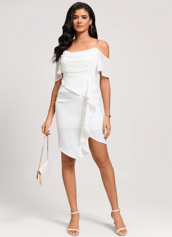 Robe Asymétrique Élégante À Volants - gallery 3