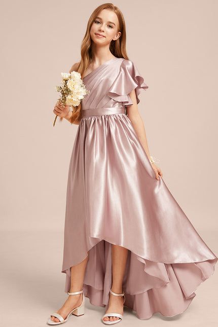 Robe Asymétrique Satin Rose Pâle