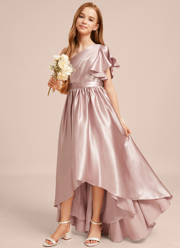 Robe Asymétrique Satin Rose Pâle