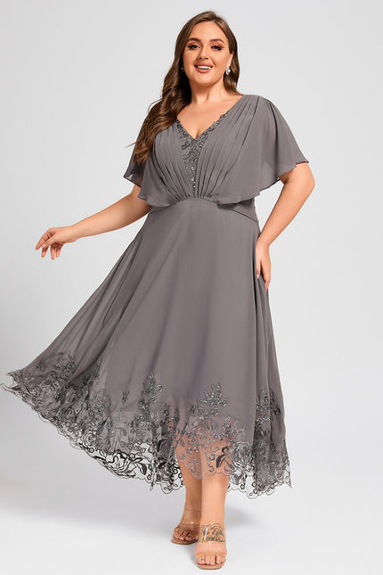 Robe Asymétrique Mère Mariée Dentelle Bleu - gallery 9