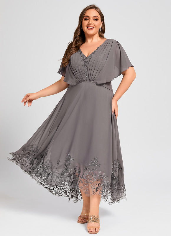 Robe Asymétrique Mère Mariée Dentelle Bleu - gallery 9