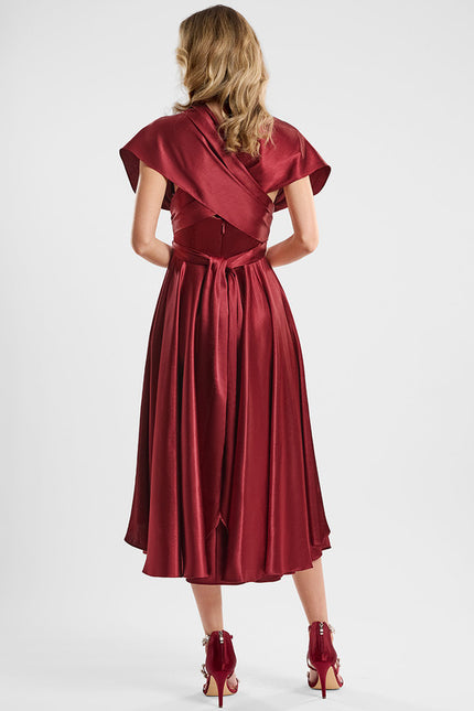 Robe Asymétrique Satin Bordeaux - gallery 4