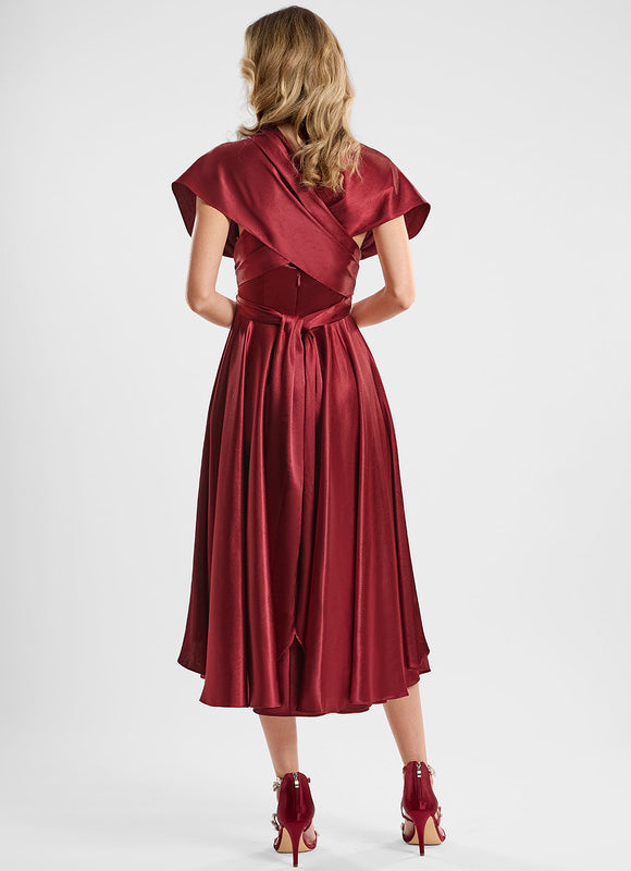 Robe Asymétrique Satin Bordeaux - gallery 4