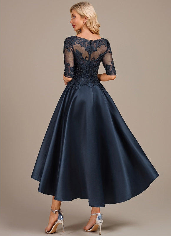 Robe Asymétrique Élégante Dentelle Satin - gallery 5