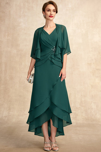 Robe Asymétrique Émeraude Plissée
