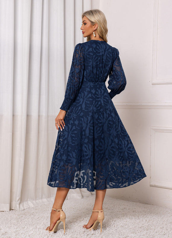 Robe Asymétrique Midi Dentelle Bleu - gallery 1