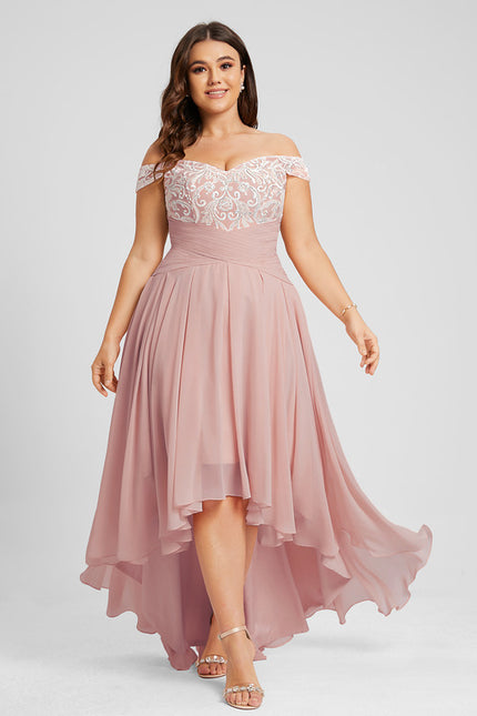 Robe Asymétrique Dentelle Rose - gallery 9