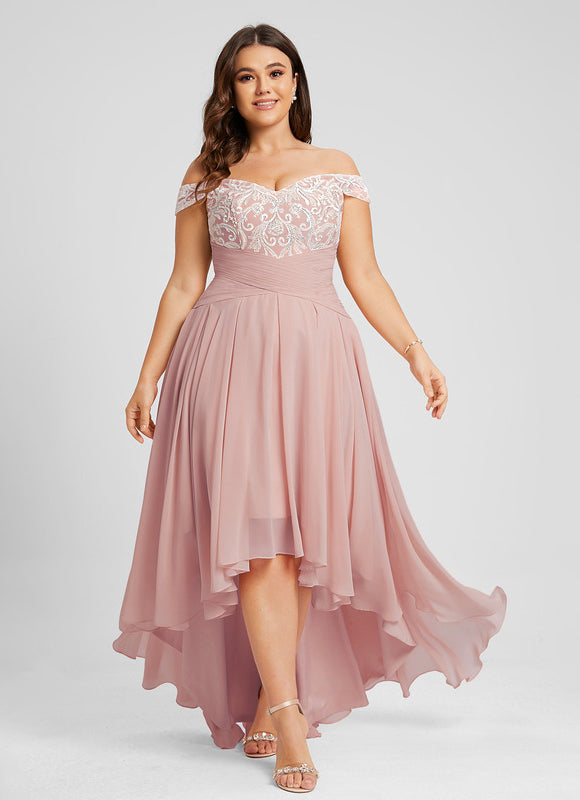 Robe Asymétrique Dentelle Rose - gallery 9
