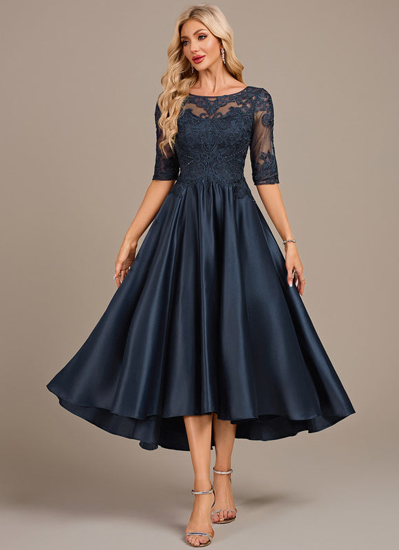 Robe Asymétrique Élégante Dentelle Satin