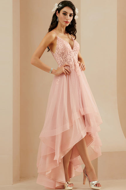 Robe Asymétrique Floue Rose Élégante - gallery 3