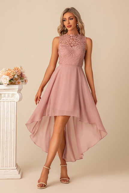 Robe Asymétrique Rose Dentelle