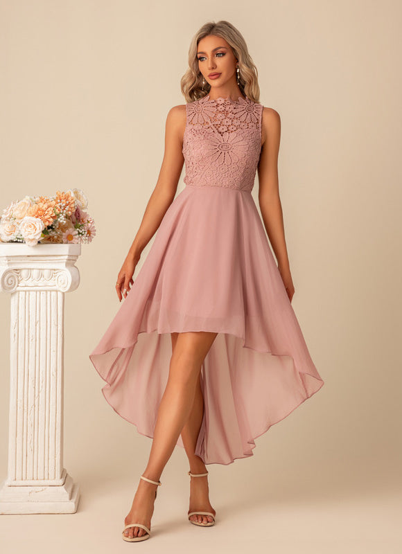 Robe Asymétrique Rose Dentelle