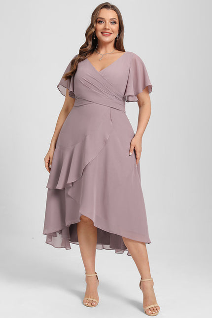 Robe Asymétrique Fluide Rose Pâle - gallery 8