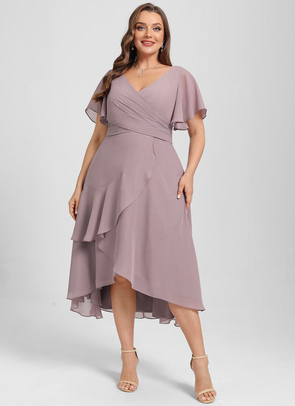 Robe Asymétrique Fluide Rose Pâle - gallery 8