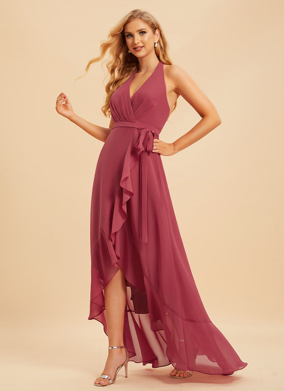 Robe Asymétrique Mousseline Saumon - gallery 7