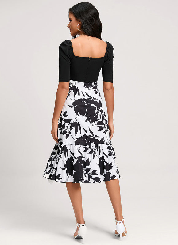 Robe Asymétrique Florale Monochrome - gallery 4