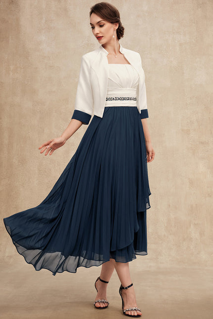Robe Asymétrique Plissée Marine