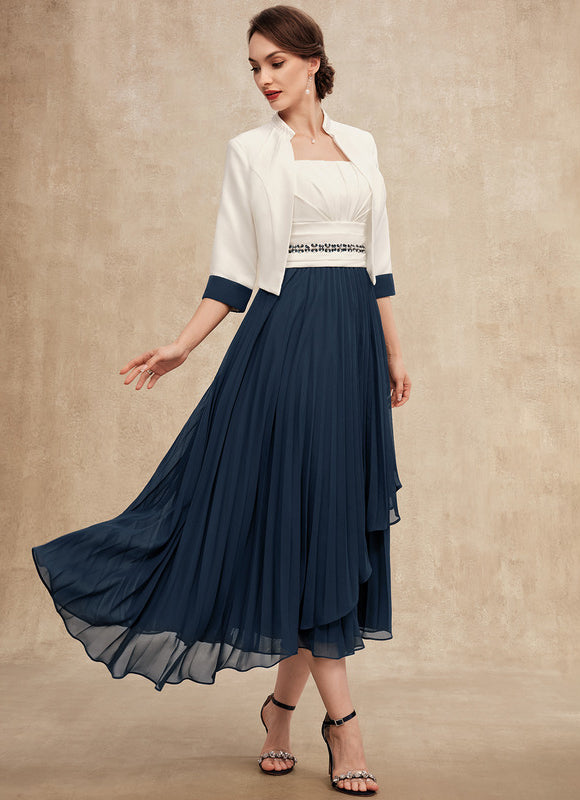 Robe Asymétrique Plissée Marine