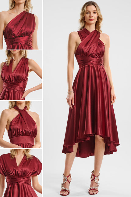 Robe Asymétrique Satin Bordeaux
